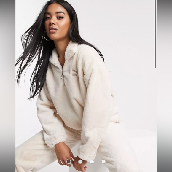 PUMA -  Faux Fur Half Zip Jumper Beige from ASOS - Picture 3 of 10